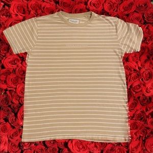 Tan striped Denim and Flower Short Sleeved t-shirt